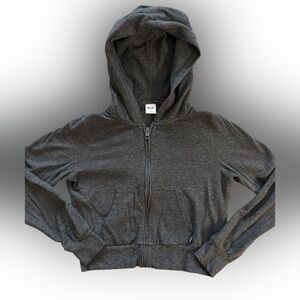 TNA Aritzia Gray Zip-Up Cropped Hoodie